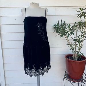 Vintage Betsey Johnson 90 2000 y2K Velvet lace flapper midi slip dress